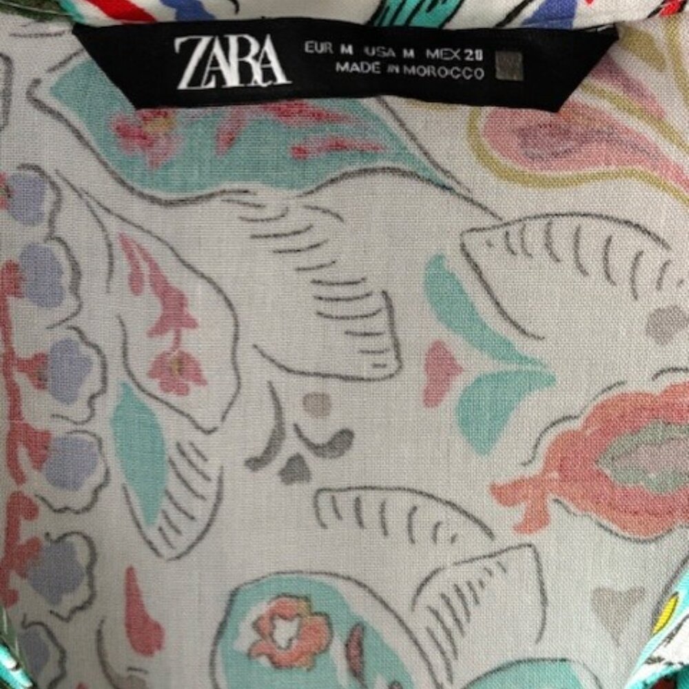 Zara Red White M Paisley Floral Print Long Sleeve V Neck Boho Luxe Festival Prep - Picture 7 of 8